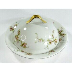 Antique Theodore Haviland Limoges Pink Floral Covered Butter Dish With Strainer